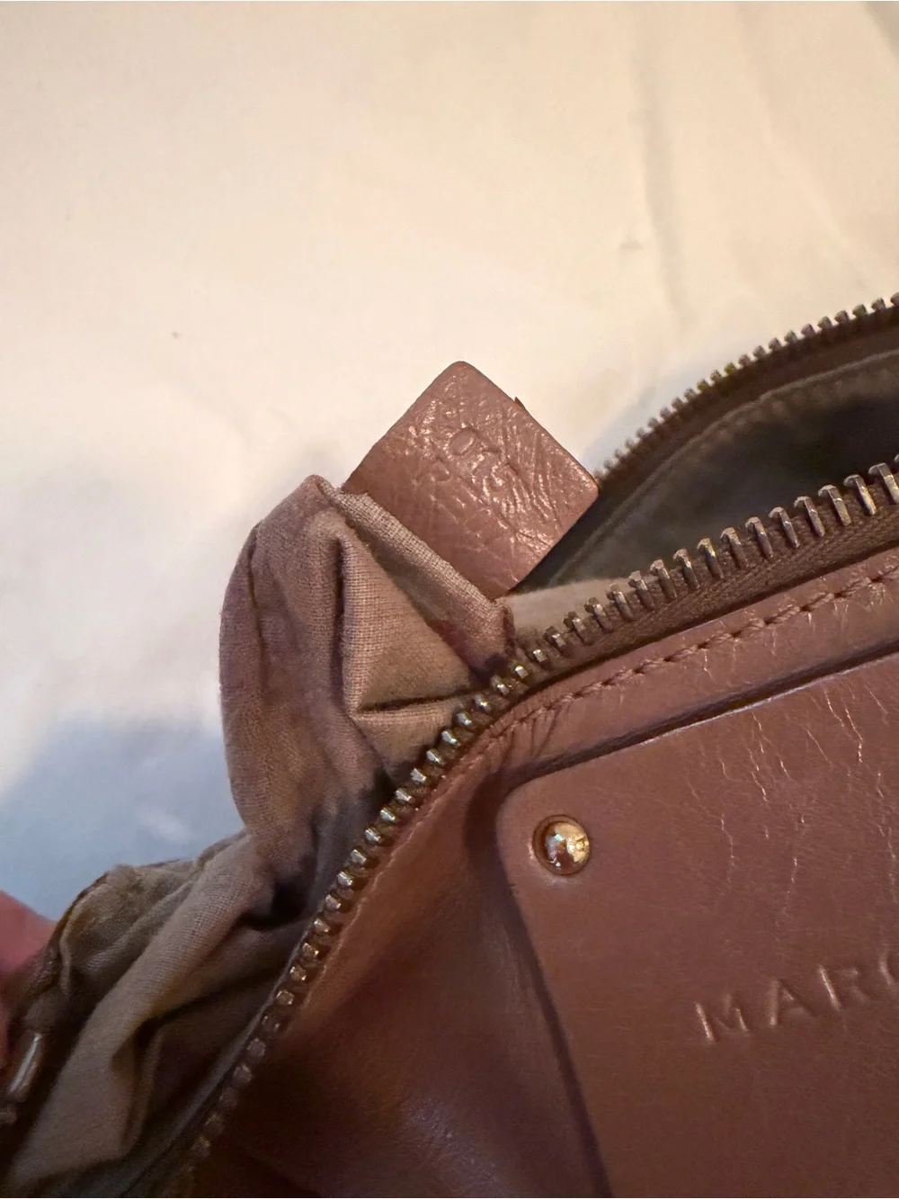 Marc Jacobs Brown Leather Zip Clutch with Gold Hardware